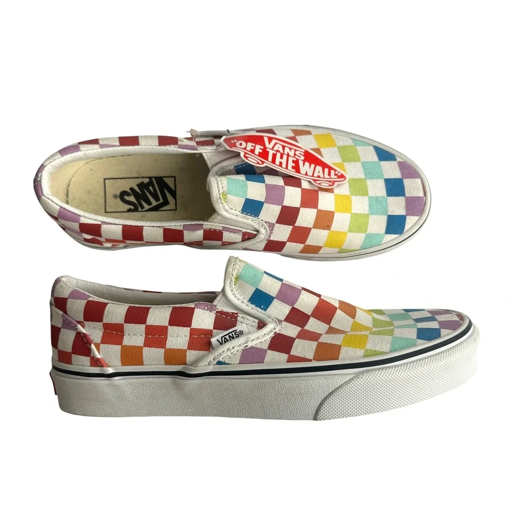 Vans Classic Slip-On Rainbow Checkerboard Kids Shoes Multi Color VN0A38F7VJM